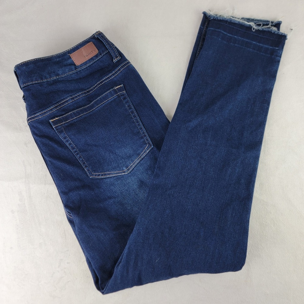 Vanity Tilly Jeans Dark Wash Denim Frayed Raw Hem Stretch Skinny XL Short 34x28